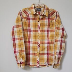 Jack Wolfskin Shirt Womens M Slim Fit Western Style Plaid Outdoor Chore Rodeo